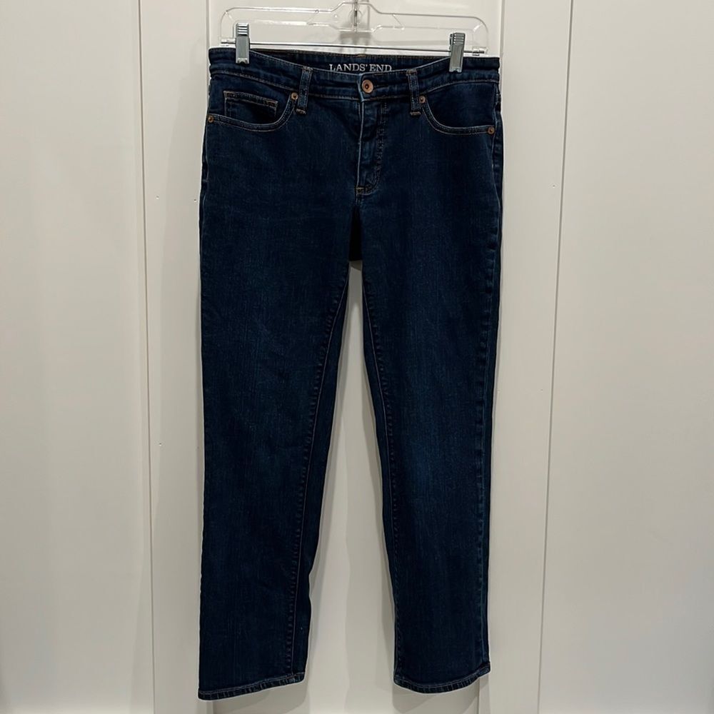 Lands’ End Petites Women's Mid-Rise Straight Leg Jeans.​